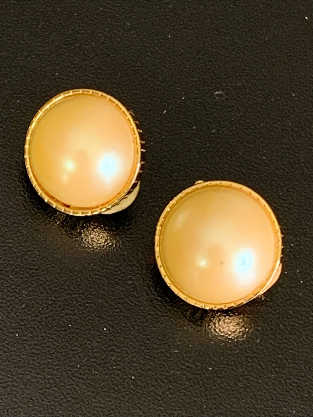 Vintage NINA RICCI Earrings, Faux Pearl Cabochon Gold Metal Clip On Earrings